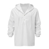 Znbbw Men's T shirt Cotton Linee Drawstring Hoodied Tops Casual Solid Shirt Long Sleeve Cotton Shirt Tops Comfortable  Beach Tops