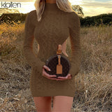 Znbbw Simple Solid Long Sleeve Turtleneck Sweater Dress Autumn New Women Warm Streetwear Slim Stretch Mini Bodycon Dresses