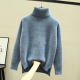 Znbbw winter loose 2024 new high-neck imitation mink velvet split fork thick knitted base sweater women's hedging