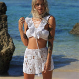 Znbbw Color Handmade Cotton Knitted Crochet Mini Skirts Women Summer Hollow Out High Waist Beach Skirt White Bottoms 2023