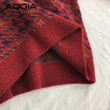 znbbw Winter Streetwear Houndstooth Thick Women's Sweater Loose Knit Woman Sweaters Autumn Fashion Warm Plus Size Female Pullover