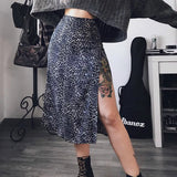 Znbbw Summer Sexy Women High Waist Skirts Wraps Fashion Slim Split Beach Casual Midi Skirt Ladies Leopard Flower Printing Clothing