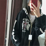 Znbbw Gothic Zipper Oversized Hoodies Retro Skull Print Streetwear Sweatshirt Women Winter Hip Hop Graffiti Unisex Zip Jacket Coat