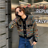 Znbbw Cardigan Women Autumn And Winter 2024 Fashion New Round Neck Long-sleeved Color Matching Knitted Jacket All-match