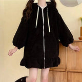 Znbbw New Kawaii Hoodies Women Winter Oversized Bunny Ears Plush Sweatshirt Women Long Sleeve Cute Tops Warm Zip Up Hoodies