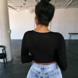 Znbbw Spring Crop Top Long Sleeve Women Black Sexy Shirt White Square Neck Casual Tee Top Mujer Ladies