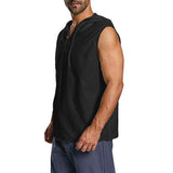 Znbbw New Baggy Hoodies Men's Cotton Linen Tank Top Solid Color Button Beach Sleeveless Hooded Vest Elastic Men Tank Top