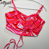 znbbw Summer Sexy 2 Two Piece Set Women Outfits 2023 Sleeveless Backless Crop Top Drawstring Mini Skirts Clubwear Matching Set