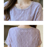 Znbbw Women Blouse Short Sleeve O-Neck Hollow Lace Blouse Shirt Blouse Women Blusas Mujer De Moda 2023 Blouses Top Femme E953