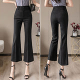 Znbbw Summer Fashion Women Office Pants Ankle Length High Waist Flare Pants Vintage Ladies Streetwear Black Gray Casual Pants