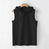 Znbbw New Baggy Hoodies Men's Cotton Linen Tank Top Solid Color Button Beach Sleeveless Hooded Vest Elastic Men Tank Top