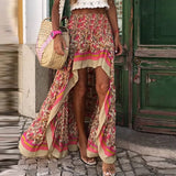 Znbbw Print Long Skirts Women Summer Beach Bottoms Elastic Waist Gypsy Ethnic Oversize Ladies Skirt Female 2024 Vintage Clothing