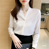 Znbbw Women V-Neck White Chiffon Blouse Blouse Shirt Tops Long Sleeve Blouse Women Blusas Mujer De Moda 2023 Blouses Femme A296