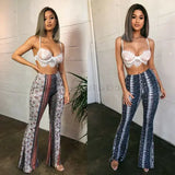 Znbbw Trendy Slim Casual Street Hippie Women Boho Print Long Pants High Waist Flared Wide Legs Summer Bell Bottom Trousers S-XL