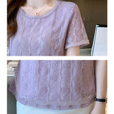 Znbbw Women Blouse Short Sleeve O-Neck Hollow Lace Blouse Shirt Blouse Women Blusas Mujer De Moda 2023 Blouses Top Femme E953