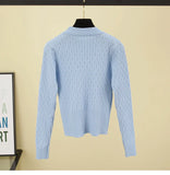 Znbbw Sleeve O-neck High Quality Sweater Shirts With Decorated Buttons Girls Stretchy Crop Tops Autumn Sweaters Pullovers Women