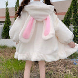 Znbbw New Kawaii Hoodies Women Winter Oversized Bunny Ears Plush Sweatshirt Women Long Sleeve Cute Tops Warm Zip Up Hoodies