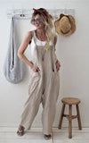 Znbbw 2024 New Brand Women Casual Loose Cotton Linen Solid Pockets Jumpsuit Overalls Wide Leg Cropped Pants hot