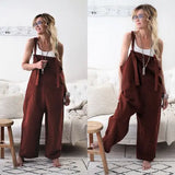 Znbbw 2024 New Brand Women Casual Loose Cotton Linen Solid Pockets Jumpsuit Overalls Wide Leg Cropped Pants hot