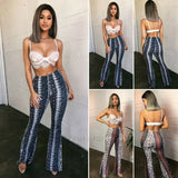 Znbbw Trendy Slim Casual Street Hippie Women Boho Print Long Pants High Waist Flared Wide Legs Summer Bell Bottom Trousers S-XL