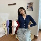 Znbbw Women V-Neck Knitted Casual Short Sweaters Cardigans Lady Full Sleeve Thin Cardigan Outwear Crop Top for Female