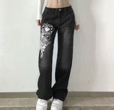 Znbbw Aesthetics E-Girl Vintage Trousers for Women Low Waist Straight Pants Fit Pockets Fashion Harajuku Jeans Streetwear