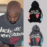 Znbbw Harajuku Autumn Weirdo Graffiti Letter Printed Hoodies Men Lucky Me I See Ghosts Unisex Hooded Sweatshirt Fleece Streetwear