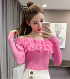 Znbbw Women Knitting Full Sleeve Patchwork Sweaters Pullovers Girls Slim Floral Knitted Knitwear Tops GTA014