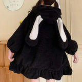 Znbbw New Kawaii Hoodies Women Winter Oversized Bunny Ears Plush Sweatshirt Women Long Sleeve Cute Tops Warm Zip Up Hoodies
