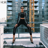 Znbbw Letter Print Turtleneck Top + Leggings Striped Patchwork Fashion Casual Women Fitness Sport Two Pieces Set Tracksuits
