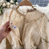 Znbbw Autumn Fashion Runway Mesh Embroidery Patchwork Sequins Tweed Wool Dress Women's Ruffles Luxious Beading Party Vestidos