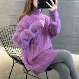 Znbbw Loose Lazy Wind Long Sweater Women Long Sleeve Striped Jacquard Straight Knitted Sweater Women Female Spring Autumn