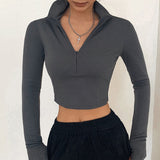 Znbbw color casual T-shirt women long sleeves turtleneck crop tops sexy simple style party club 2023 spring summer new