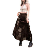 Znbbw Long Skirts Boho Fairyore Grunge Retro Skirts Kawaii Holiday Brown Pleated Cute Party Skirts Women Streetwear Clothes