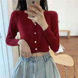 Znbbw Women V-Neck Knitted Casual Short Sweaters Cardigans Lady Full Sleeve Thin Cardigan Outwear Crop Top for Female