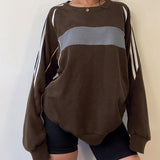 College Style Color Sprouting And Splicing Loose Long-Sleeved Round-Neck Sweater 2025 Autumn New Leisure Sports Jacket