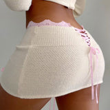 Hot Girl Style Belt Collision Color Small Bow Knot Woolen Skirt 2025 Spring / Summer New Sexy Buttocks Skirt