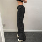 Street Hot Girls 2024 Summer Low-Waisted Double-Row Fashion Artificial Multi-Pocket Denim Casual Pants