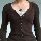 Slim And Slim Internet Celebrity Fashion Brown Knitted Spliced Lace Blouse In The Fall Of 2024