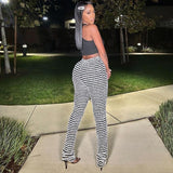 Znbbw Spring Striped Casual Pants Knitted And Stitched Sexy Slim High Waist Personality Long Trousers