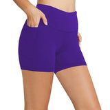Znbbw Yoga Pants Pocket High Waist Elasticity Pure Color Breathable Exercise Running Training Fitness Shorts