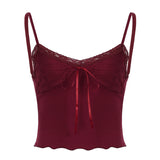 Lace Wearing Rope Strap Bright Red Harbor Style Sling Vest Sexy V-Collar Big Bare Back All-Purpose Jacket New Style In Summer