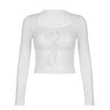 Pure Lace Pleated Chest-Shaped Slim Long-Sleeved T-Shirt 2025 New Style