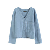 Znbbw New French Short Version V-Collar Shirt A-Shaped Skirt Pull-Rope Straight Jeans