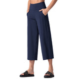 Znbbw Wide-Leg Pants Nine Cents Solid Color Pocket Loose Comfort Sports Leisure Wear Fitness Yoga Pants