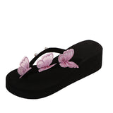 New Butterfly Flip-Flops Thick Bottom Slope With One Word With Pearl Large Size Beach Cool Flip-Flops