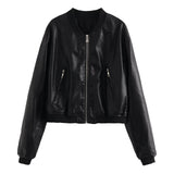 Znbbw Temperament Leisure Spring New Style Retro Standing Collar Locomotive PU Imitation Leather Pilot Jacket Jacket