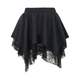 Znbbw High Waist Irregular Lace Stitching Short Skirt Dark Style Fashion Leisure Full-Length Skirt