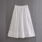 Znbbw Summer Style Hollowed-Out Embroidered Sleeveless Blouse Loose Waist Embroidered Flute Skirt Suit