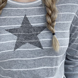 Street Striped Five-Pointed Star Leisure T-Shirt Women's Autumn Daily Simple Commuter Star Hit Color Long-Sleeved Blouse